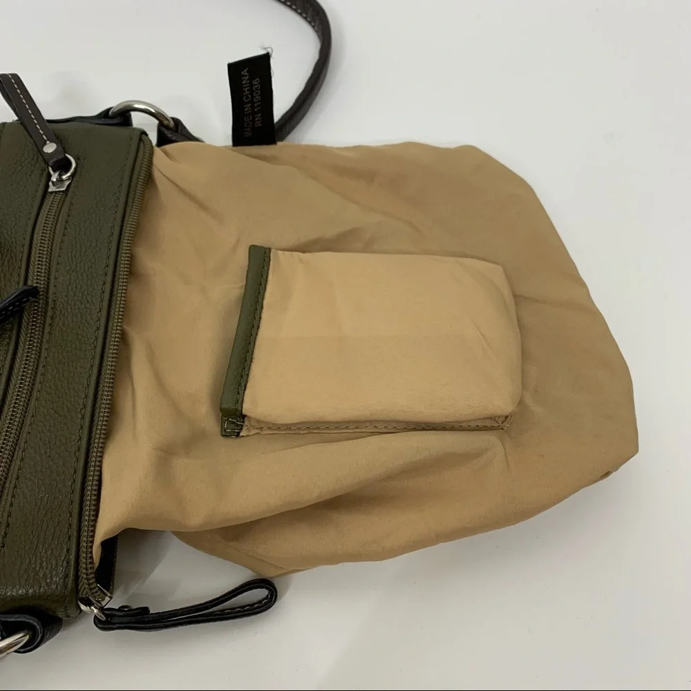Giani Bernini Olive Green Pebbled Leather Crossbody Bag Purse Multi Compartment